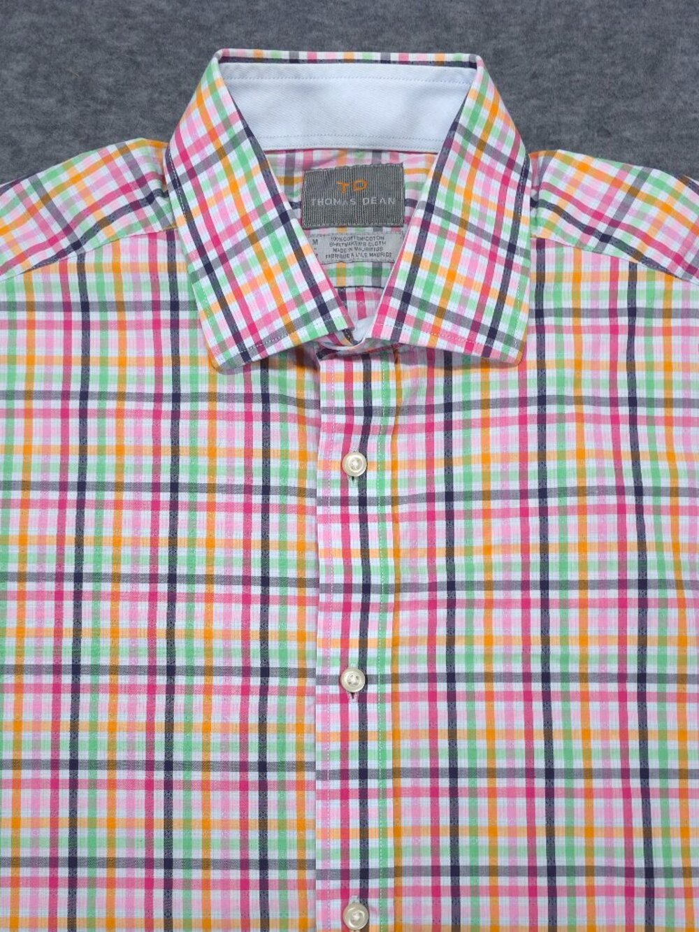 Thomas Dean Plaid Button Down Shirt Mens M Colorful Cotton Dress